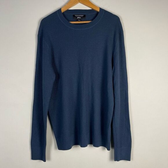Banana Republic Italian Merino Yarn Crewneck Knit Sweater Size Large Blue - Picture 1 of 7